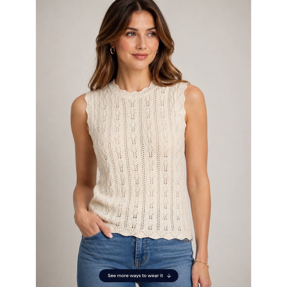 Design History Amanda Crochet Pullover, Off White, Small